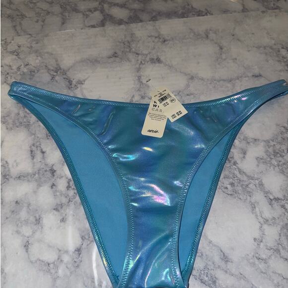Aerie-Swimwear-Bottoms-Medium-Blue Metalic-Cheeky - Picture 1 of 4